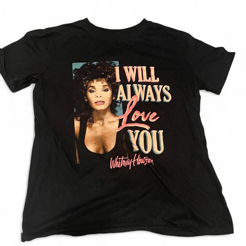 Black Whitney Houston "I Will Always Love You" cotton Tshirt band tee Nostalgia